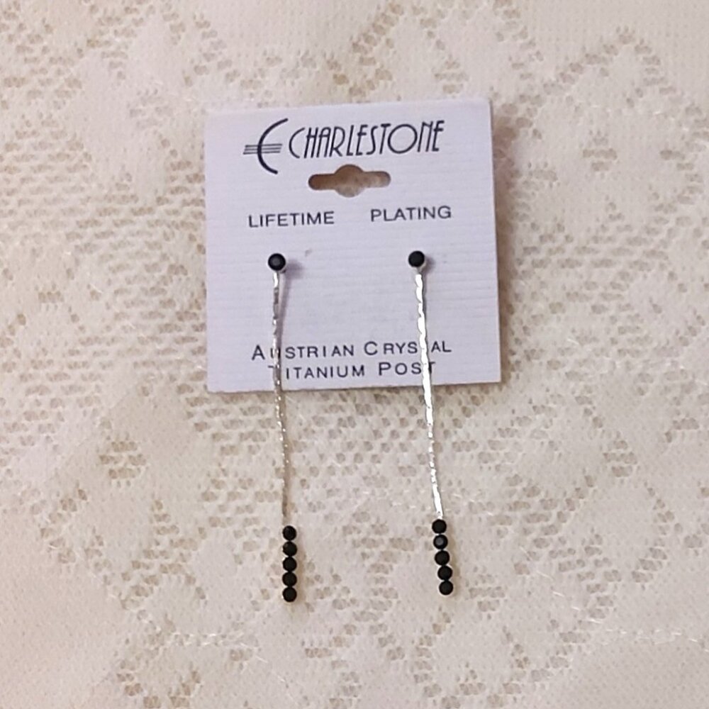 NEW Silver Plated Black Onyx Crystal Long Drop Dangle Earrings Jewelry Gifts
